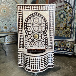 Mosaic Tile Fountain, Moorish Tile Fountain Artwork, Brass plated Fountain, Fountain for Outdoor Indoor .