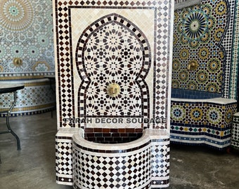 Mosaic Tile Fountain, Moorish Tile Fountain Artwork, Brass plated Fountain, Fountain for Outdoor Indoor .