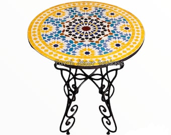24'' Mosaic Table, Bistro table made of mosaic, Moroccan bistro table, Moroccan mosaic garden table, Coffee Round Mosaic Table.