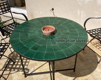 Emerald Green Zellige Table - Mid Century Modern - Outdoor Patio Furniture Zellije  Table - Outdoor Zellije Table .
