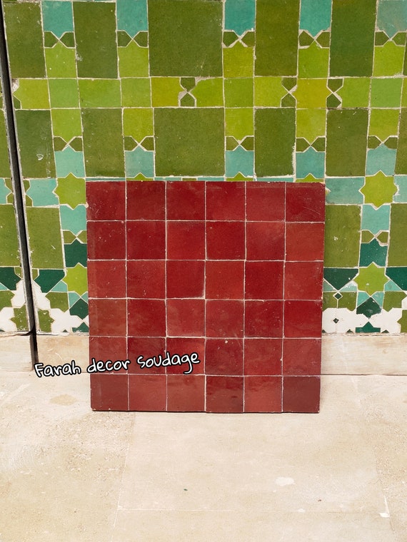 Moroccan Zellige Tile Sheet Handmade - Natural Red Clay Terracotta - 12 / 12 inch .