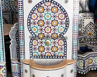Moorish  mosaic tile fountain ,  Multi color water garden moroccan fountain , Moroccan Mosaic Fountain , wall fountain