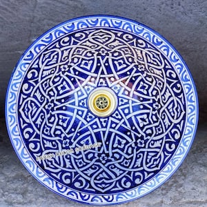 Ceramic Sink , Moroccan ceramic sink , handmade and hand painted , handmade sink , Bathroom Sink Basin FREE BRASS DRAIN