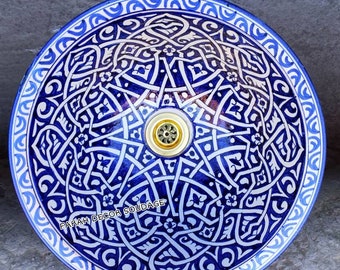 Ceramic Sink , Moroccan ceramic sink , handmade and hand painted , handmade sink , Bathroom Sink Basin FREE BRASS DRAIN
