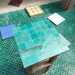 Handmade Moroccan Zellige - Natural Green Zellige - Fez Handmade Clay Terracotta Tile Moroccan Zellige - Floor Tiles