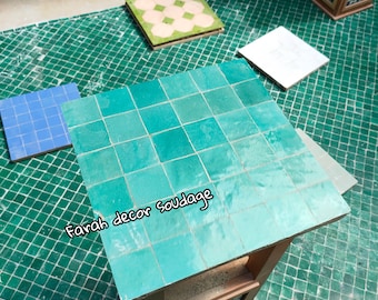 Handmade Moroccan Zellige - Natural Green Zellige - Fez Handmade Clay Terracotta Tile Moroccan Zellige - Floor Tiles