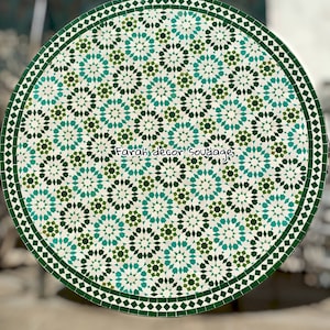 Handmade Moroccan Mosaic Table, Handcrafted Round Moroccan Outdoor/ Indoor Mosaic Table, Green table made of Mosaic .