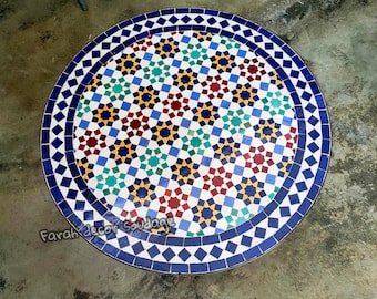 Handmade Moroccan Mosaic Table - Round Indoor/Outdoor Zellige Tile Table
