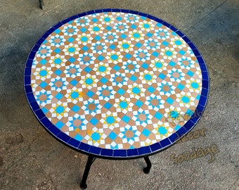 Handmade Moroccan Mosaic Table, Round Moroccan Outdoor/ Indoor Mosaic Table, Moroccan bistro table made of Mosaic .