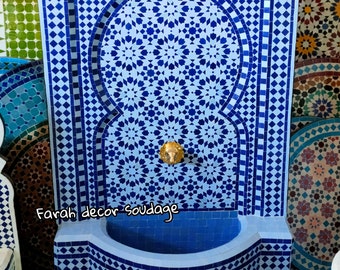 Wall Garden Water Feature - Blue Handmade Moroccan Mosaic Tile Fountain .