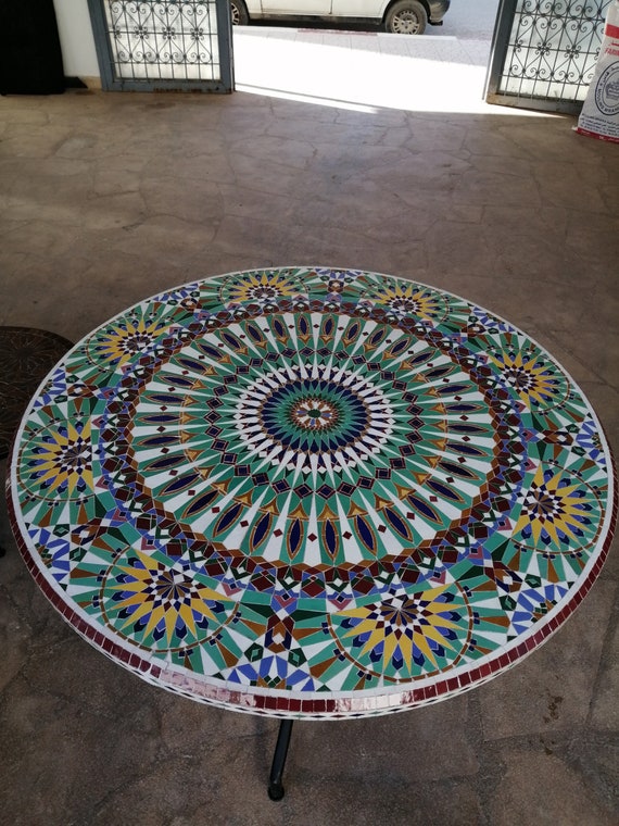 Moroccan Mosaic Table Handmade , Handcrafted Round Moroccan