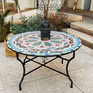 Moroccan Pink Mosaic Table, Round Mosaic Table for Outdoor Indoor ...