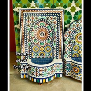 Garden fountain mosaic , Moroccan Mosaic Tile Fountain , Moroccan Mosaic Fountain , Wall mosaic fountain , Garden and Indoor Decor .