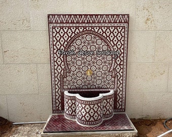 Mosaic Fountain , Red & White Garden Moroccan Mosaic fountain , Watter mosaic fountain For Garden and Indoor .