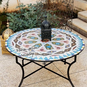 Moroccan Pink Mosaic Table, Round Mosaic Table for Outdoor Indoor ...