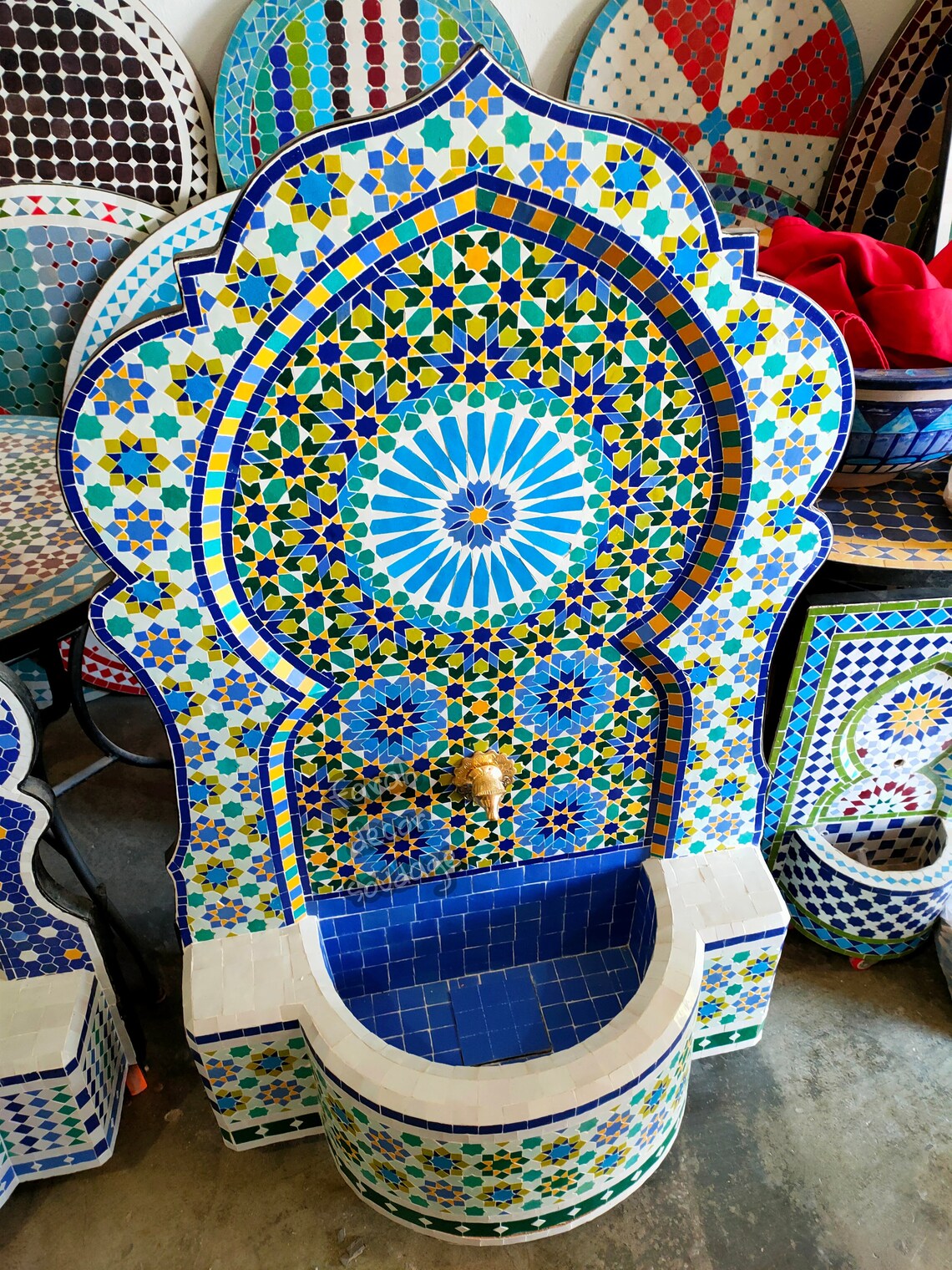 Garden Moroccan fountain mosaic Moroccan Tile Fountain | Etsy