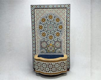 Large Moroccan Mosaic Tile Fountain - Garden & Indoor Water Feature - Traditional Zellige Design