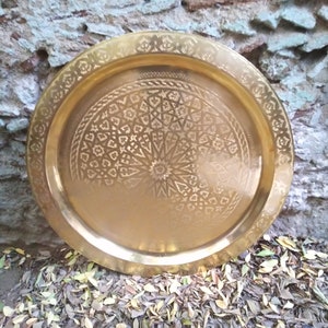 Moroccan brass Serving Tray Serving - Vintage Moroccan Brass Tray - Moroccan brass  plate - handcrafted brass Serving Tray