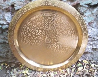 Moroccan brass Serving Tray Serving - Vintage Moroccan Brass Tray - Moroccan brass  plate - handcrafted brass Serving Tray