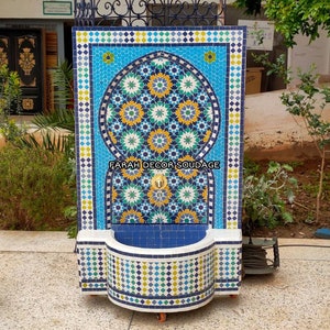 Moorish Mosaic Fountain, Moroccan Mosaic Fountain, Garden Wall mosaic fountain , Wall water fountain .