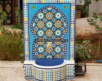 Moorish Mosaic Fountain, Moroccan Mosaic Fountain, Garden Wall mosaic fountain , Wall water fountain .