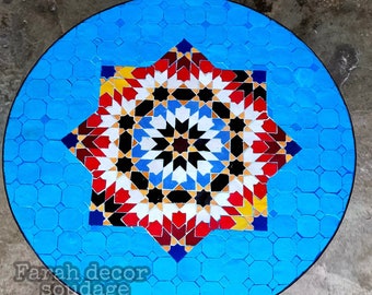 Mosaic Table - Handmade Outdoor Coffee Table - Complicated Mosaic Pattern multi-colored Table - Round Bistro Table GIFT