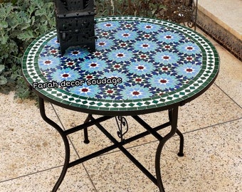 Handmade Moroccan Mosaic Table - Mid-Century Tile Art - Indoor/Outdoor Use - Morrish Decor .