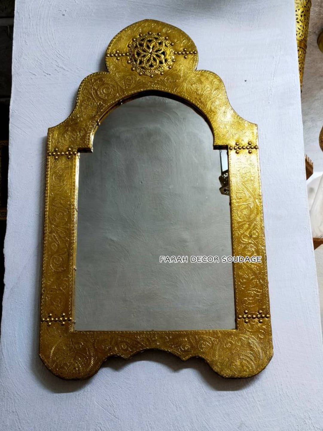 Moroccan Brass Mirror , Wall Mirror Moroccan Brass Gold , Moroccan