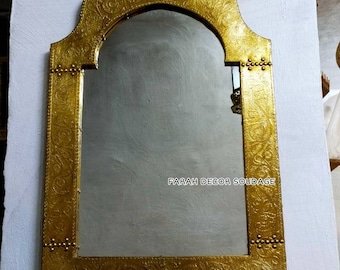 Moroccan Brass  Mirror , Wall Mirror Moroccan Brass gold  , Moroccan mirror , handmade mirror engraved Brass .