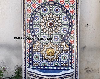 Handmade fountain mosaic, Moroccan Mosaic Tile Fountain, Moroccan Mosaic Fountain, Wall mosaic fountain .