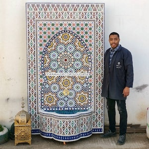 Large Garden Fountain mosaic, Moorish Mosaic Tile Fountain, Moroccan Mosaic Fountain, Alhambra Mosaic Fountain .
