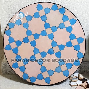 coffee table round made from mosaic for outdoor-indoor, handcrafted Moroccan tiles, Mid century Mosaic coffee table .