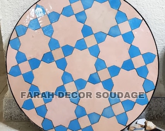 coffee table round made from mosaic for outdoor-indoor, handcrafted Moroccan tiles, Mid century Mosaic coffee table .