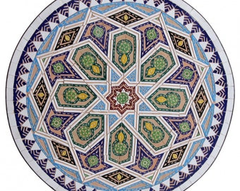 Handmade Moroccan Mosaic Bistro Table, Multi-Color Zellige Tile, Indoor/Outdoor