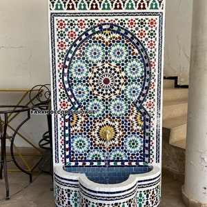 Handmade fountain mosaic, Moroccan Mosaic Tile Fountain, Moroccan Mosaic Fountain, Wall mosaic fountain .