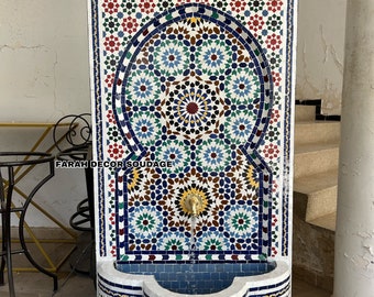 Handmade fountain mosaic, Moroccan Mosaic Tile Fountain, Moroccan Mosaic Fountain, Wall mosaic fountain .
