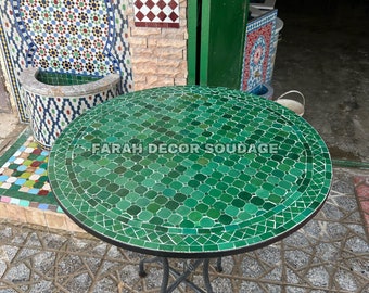 Personalized Handmade Moroccan Mosaic Table | Authentic Moroccan Mosaic Zellige Wrought Iron Bistro Table | Outdoor Moroccan Craft Furniture