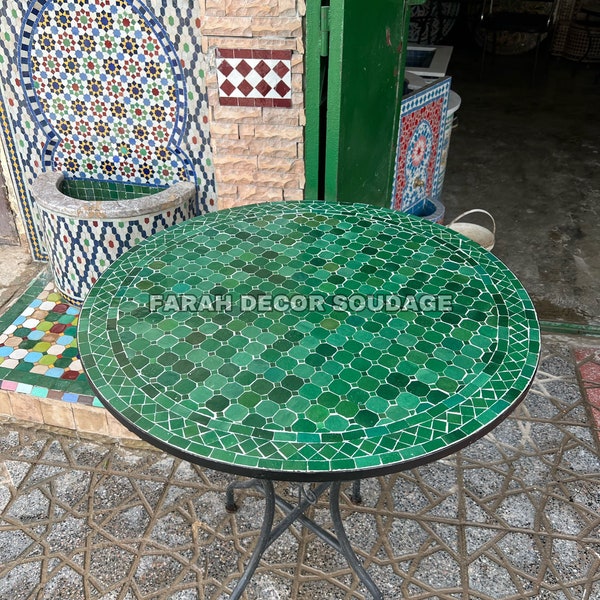 Personalized Handmade Moroccan Mosaic Table | Authentic Moroccan Mosaic Zellige Wrought Iron Bistro Table | Outdoor Moroccan Craft Furniture