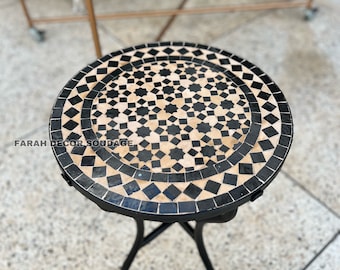 Personalized Handmade Moroccan Mosaic Table | Authentic Moroccan Mosaic Zellige Wrought Iron Bistro Table .