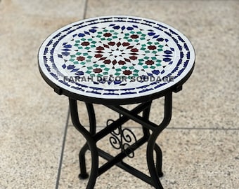 Garden Patio Handmade Outdoor Decor Table - Outdoor Indoor - Mid Century Mosaic Table- Farmhouse Handmade Colorful Artwork