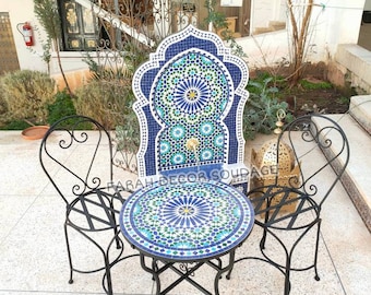 Mosaic Fountain For Garden With Round Mosaic Table, Every garden deserves a Moroccan Mosaic Fountain and Mosaic Table