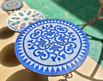 Blue Handmade Outdoor Coffee Table - Complicated Mosaic Pattern multi-colored Table - Round  Bistro Table GIFT