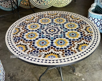 Moroccan  Mosaic Table Handmade , Handcrafted Round Moroccan Outdoor/ Indoor Mosaic , Multi Color Mosaic Table