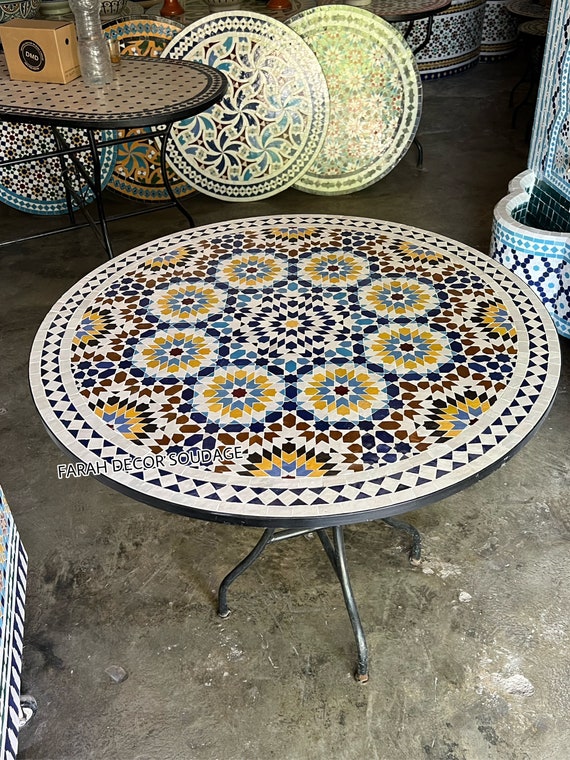Handmade Moroccan Mosaic Table - Round Multi-color Indoor/outdoor