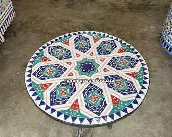 Moroccan Mosaic Table - Handmade Outdoor Coffee Table - Complicated Mosaic Pattern multi-colored Table - Bistro Table