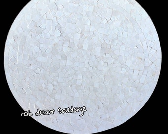 Handmade Moroccan Zellige - Natural White Zellige , Handcrafted Round Moroccan Outdoor/ Indoor Mosaic , Mosaic Table