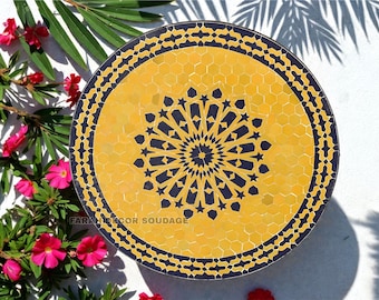 Moroccan Yellow Zellige Table – Handmade Mosaic Coffee Table – Custom Outdoor Patio Tile .