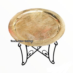 Handmade Brass Table, Brass Tea table , Moroccan Arabesque Engraved Carved Polished Brass Tray Folding Table