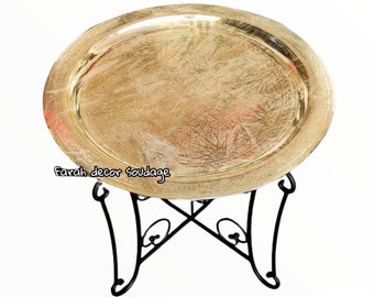 Handmade Brass Table, Brass Tea table , Moroccan Arabesque Engraved Carved Polished Brass Tray Folding Table