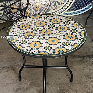 Moroccan Tile Table - Handmade Mosaic Side Table - Patio Round Artistic Coffee Table - Unique Garden Mosaic Table